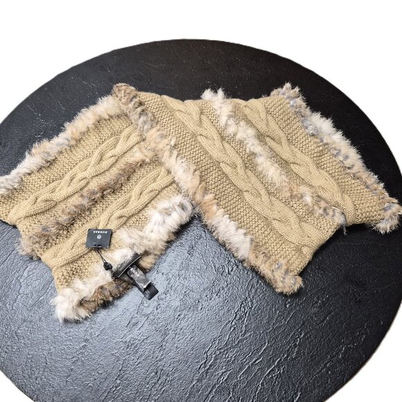 NWT Rudsak Nana Infinity Scarf Cable Knit with Rabbit Fur Trim Discontinued - Picture 1 of 4